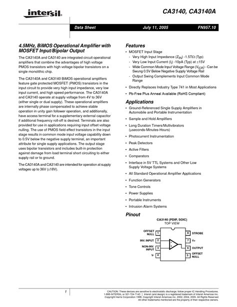 lv ca3140|Data Sheet July 11, 2005 FN957 .